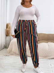 Ethnic Style Pants Women's Plus Patchwork Print Elastic High Rise