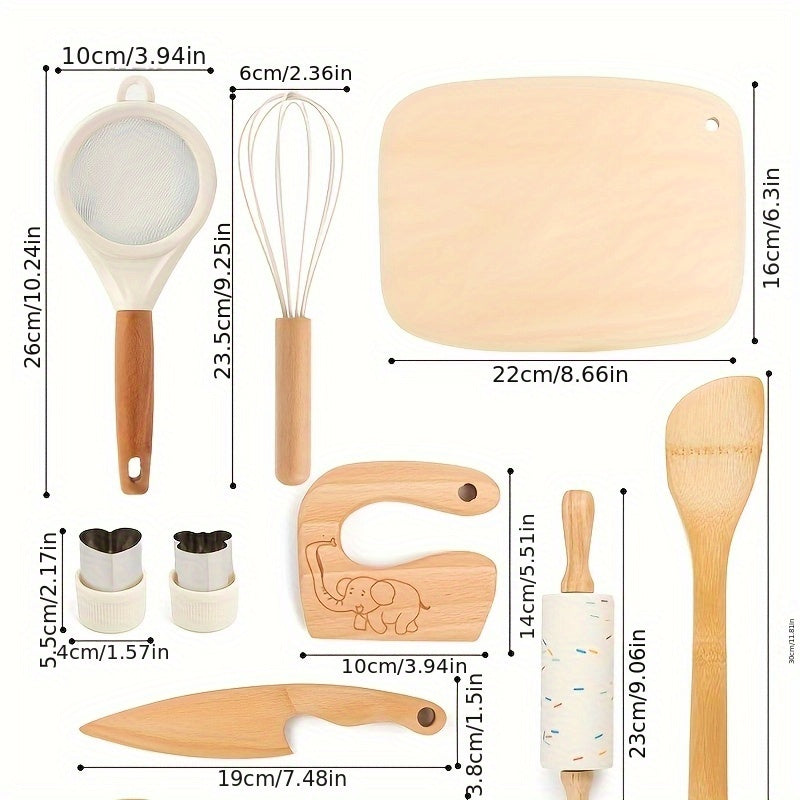 10pcs Wooden Kitchen Play Set with Chef Hat Knives and Play Food
