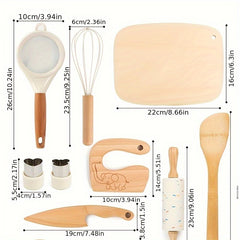 10pcs Wooden Kitchen Play Set with Chef Hat Knives and Play Food