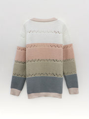 Colorblock Hollow Out Long Sleeve Open Front Cardigan