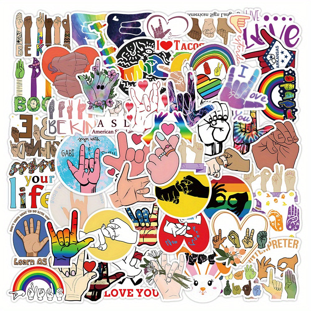 ASL Stickers: I Love You, Be Kind, Rock Gesture Stickers - 50 PCS