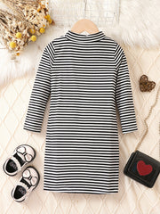 Girls' Long Sleeve Striped Mock Neck Dress