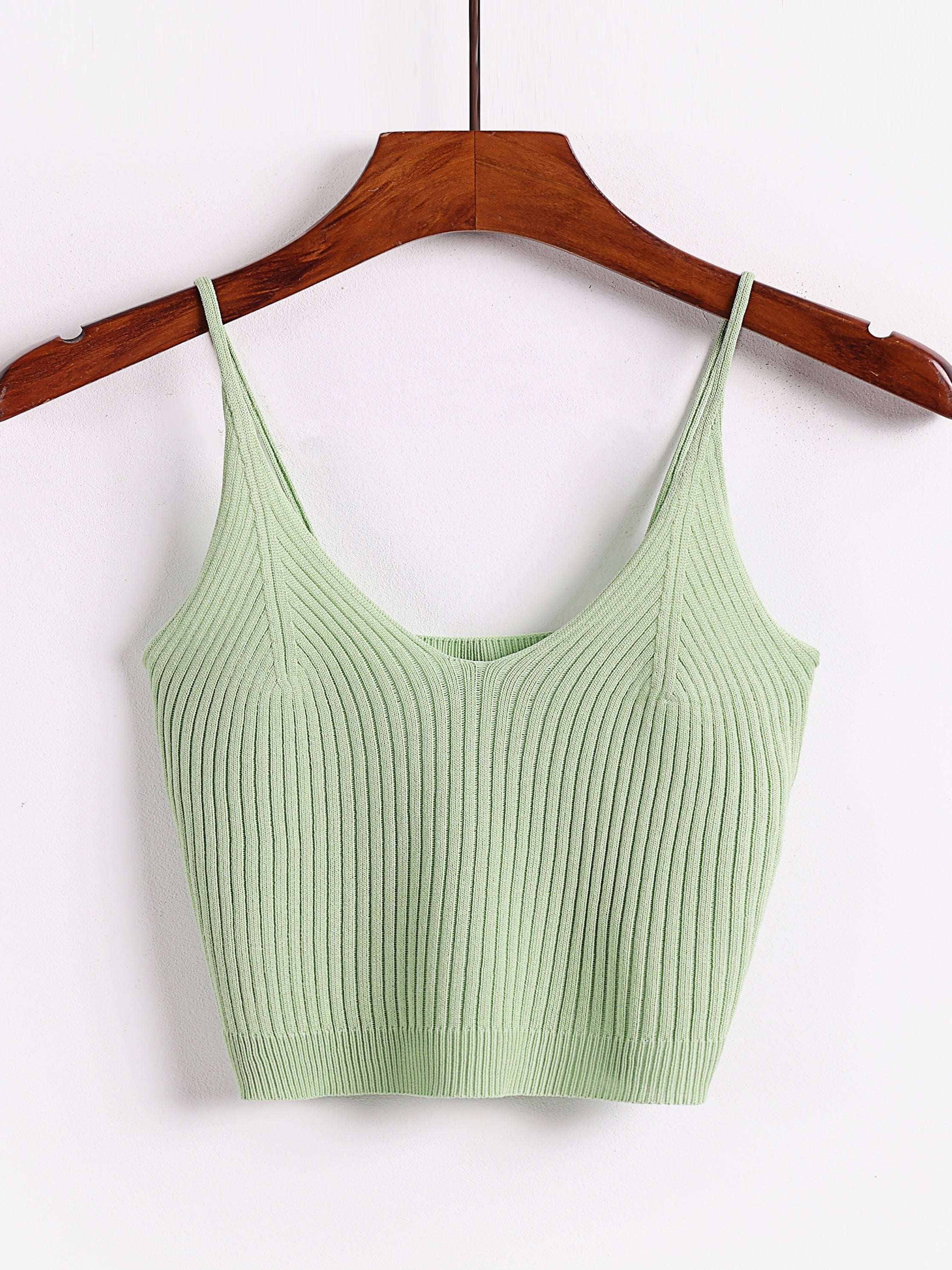 Ribbed Crop Cami Top Backless Slim Spaghetti Strap Crop Top