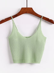 Ribbed Crop Cami Top Backless Slim Spaghetti Strap Crop Top