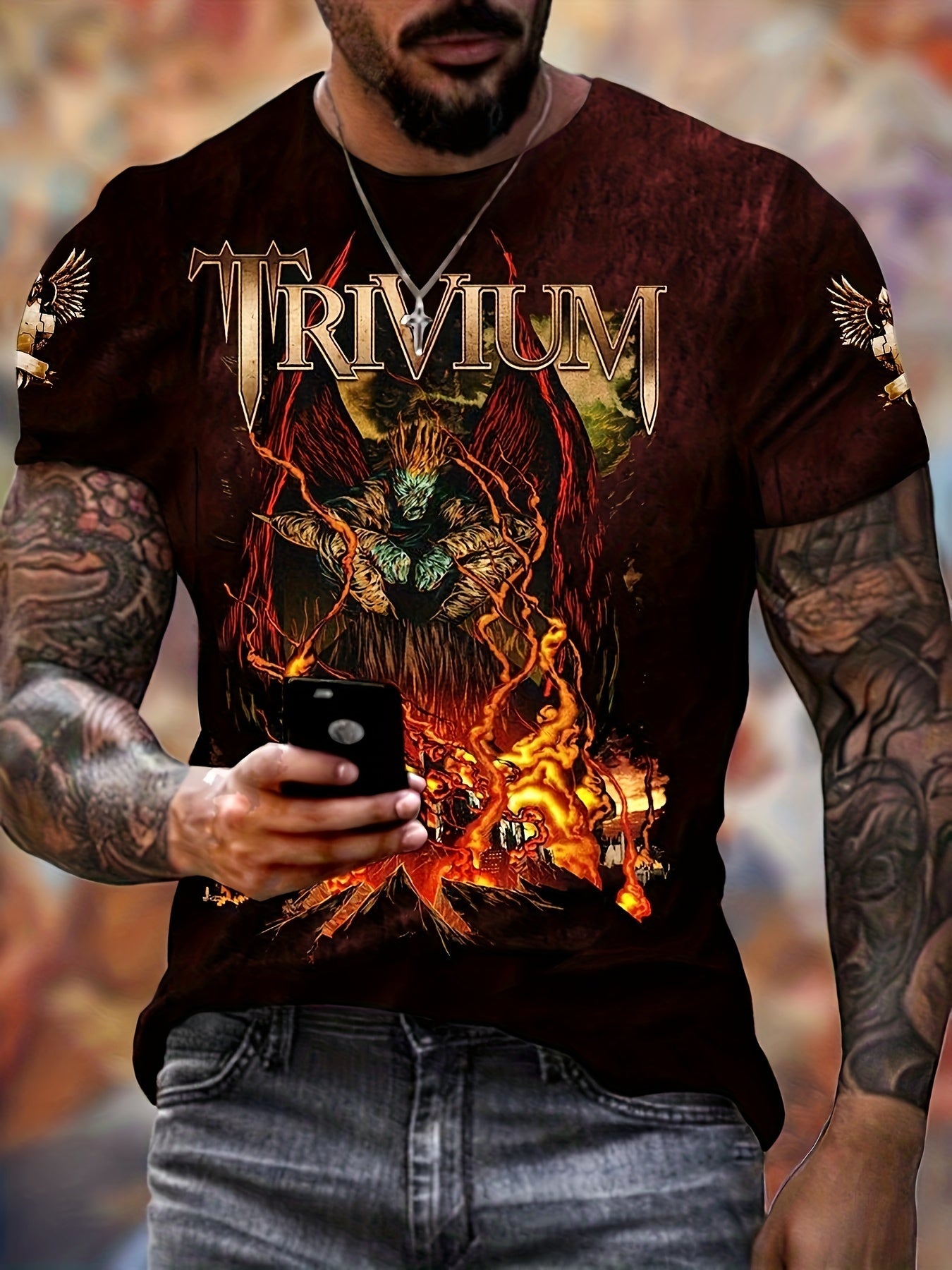 Monster 3d Pattern Print Men's Short Sleeve Comfy T-shirt Graphic Tee