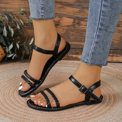 Women's Casual Flat Sandals Braided Buckle Lightweight Beach Shoes
