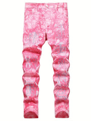 Boys Tie Dye Slim Jeans Denim Pants Street Hip Hop Style For Spring And Autumn