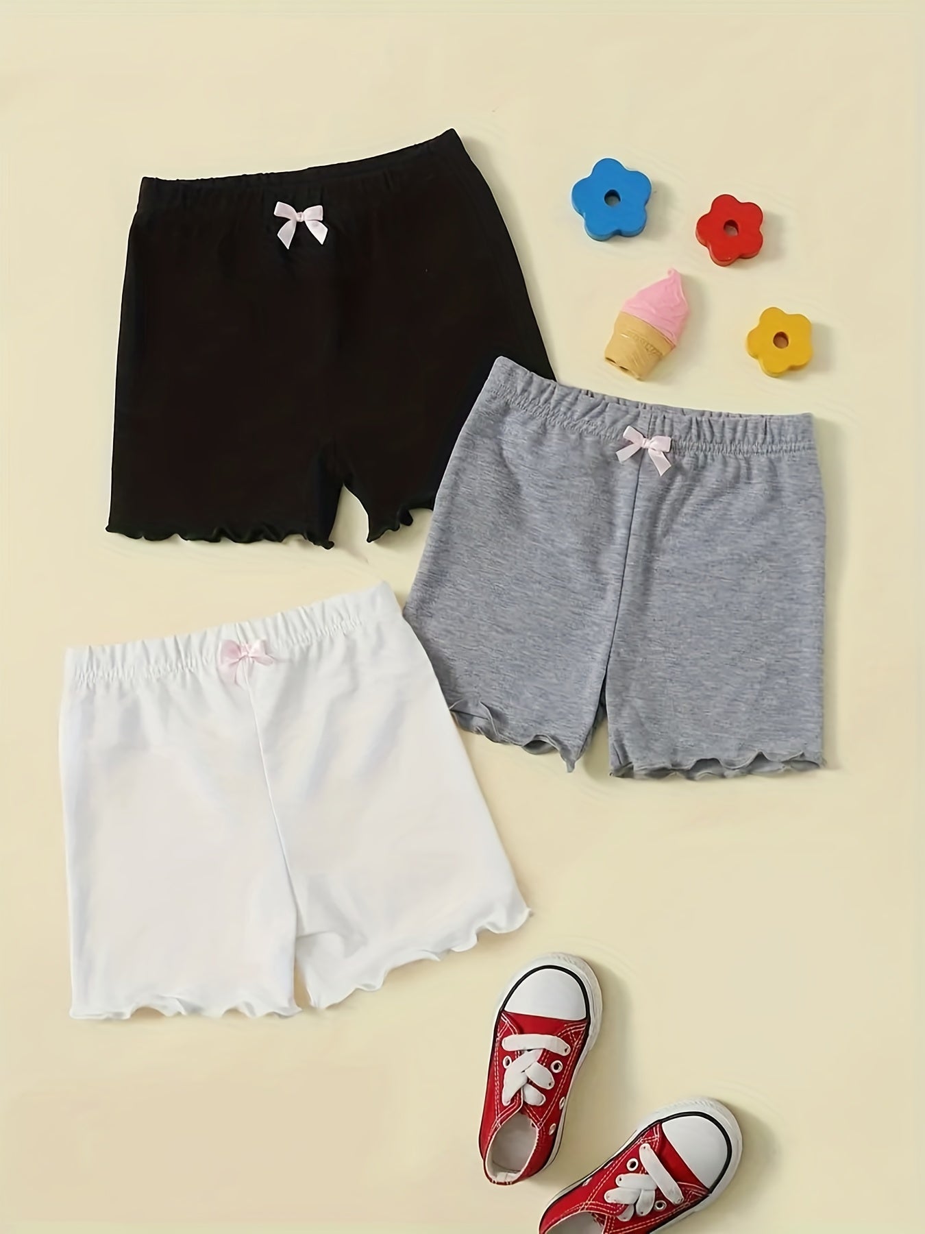 Girls Bow Front Elastic Waist Safety Shorts Tight Fit Kids Spring Summer Outfit