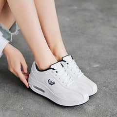 Women's Faux Leather Air Cushion Sneakers Comfortable Thick Bottom Sport Shoes
