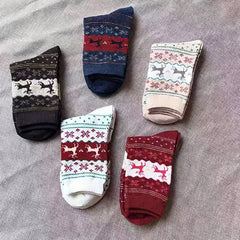 5 Pairs Elk Christmas Crew Length Socks Women's Stockings & Hosiery