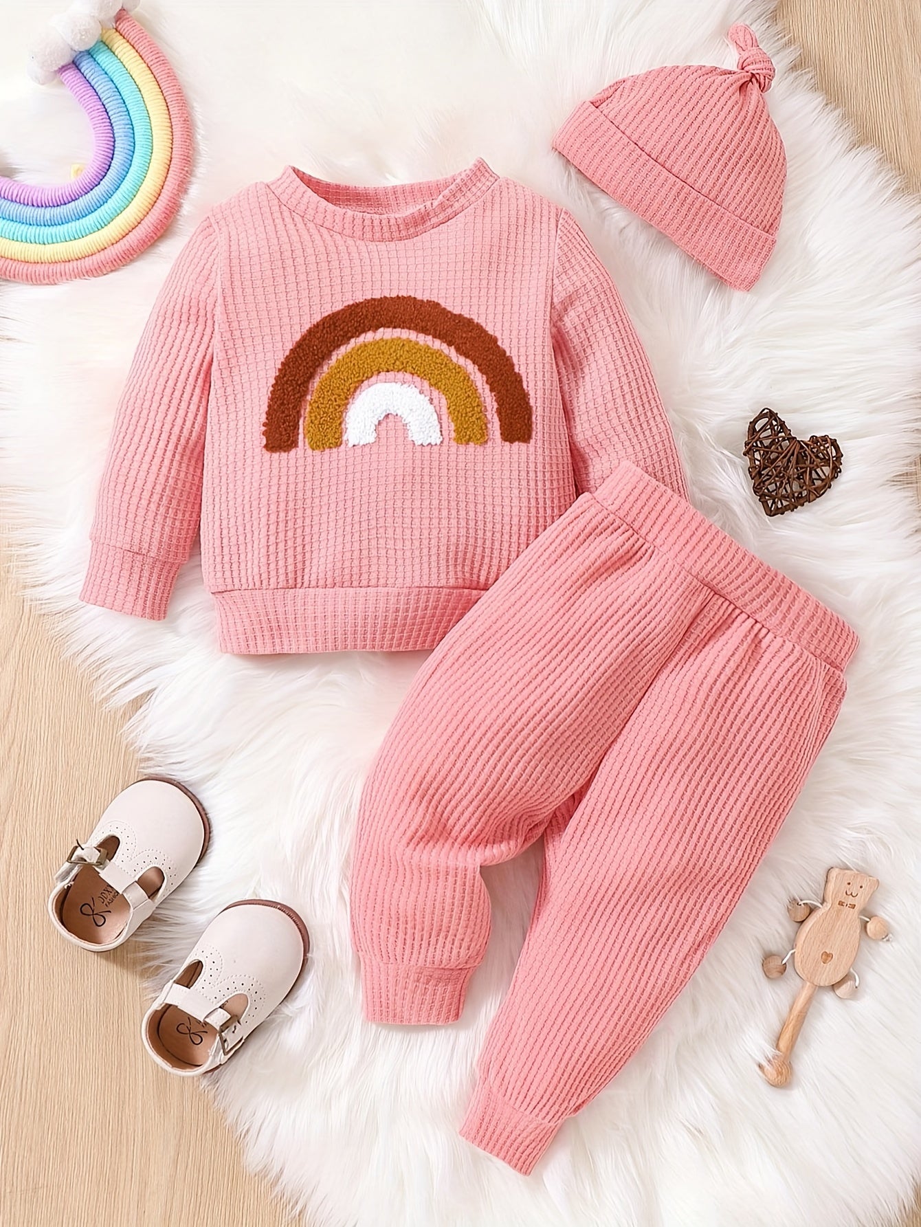 Girls Waffle Top Plaid Pants Toddler Baby Outfit 2pcs