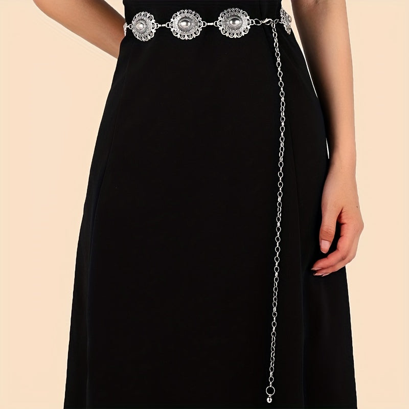 Boho Carved Metal Chain Belt for Women