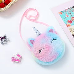 Girls Plush Unicorn Crossbody Bag Coin Purse With Zippers