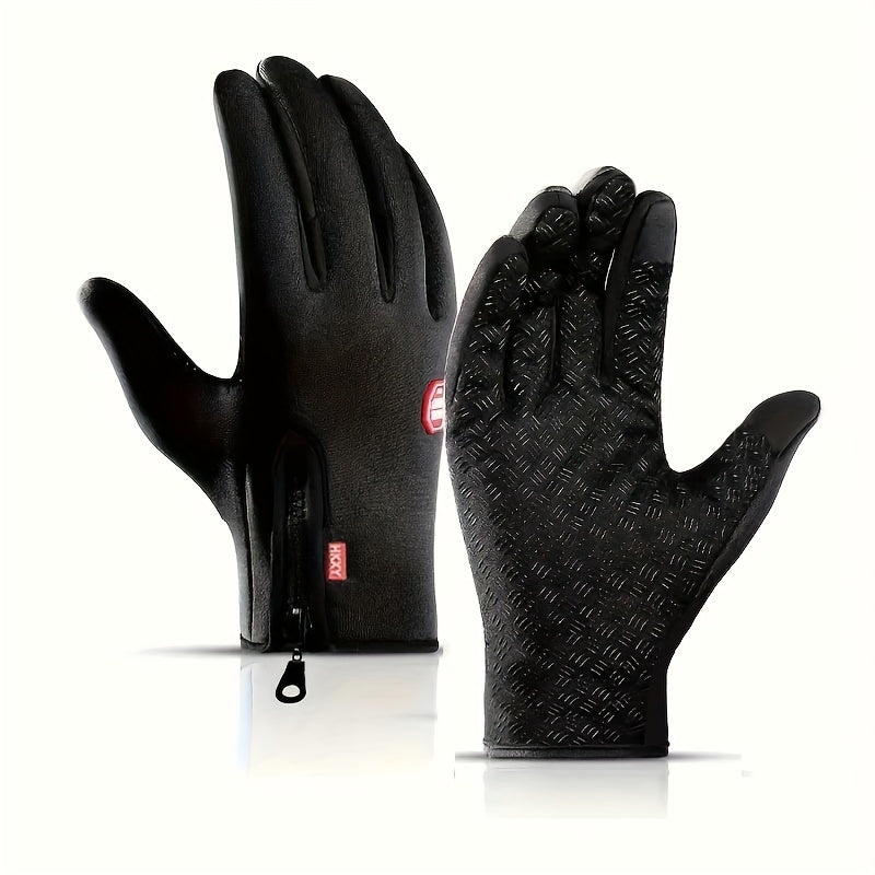 Winter Warm Gloves With Zipper Waterproof Touch Screen Windproof Gloves
