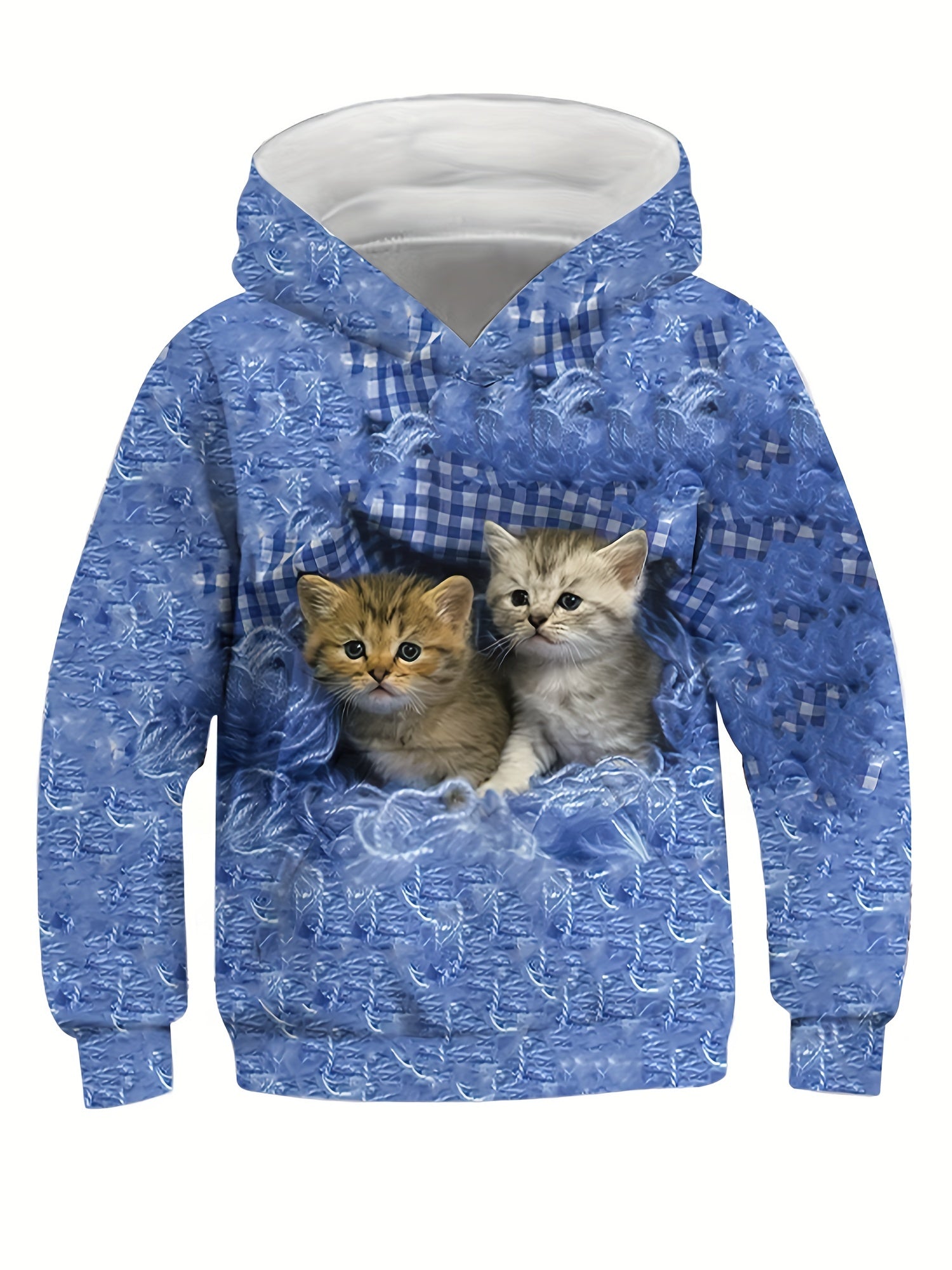 3D Cat Print Kid's Hoodie Unisex Pullover Hooded Long Sleeve Top