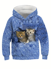3D Cat Print Kid's Hoodie Unisex Pullover Hooded Long Sleeve Top