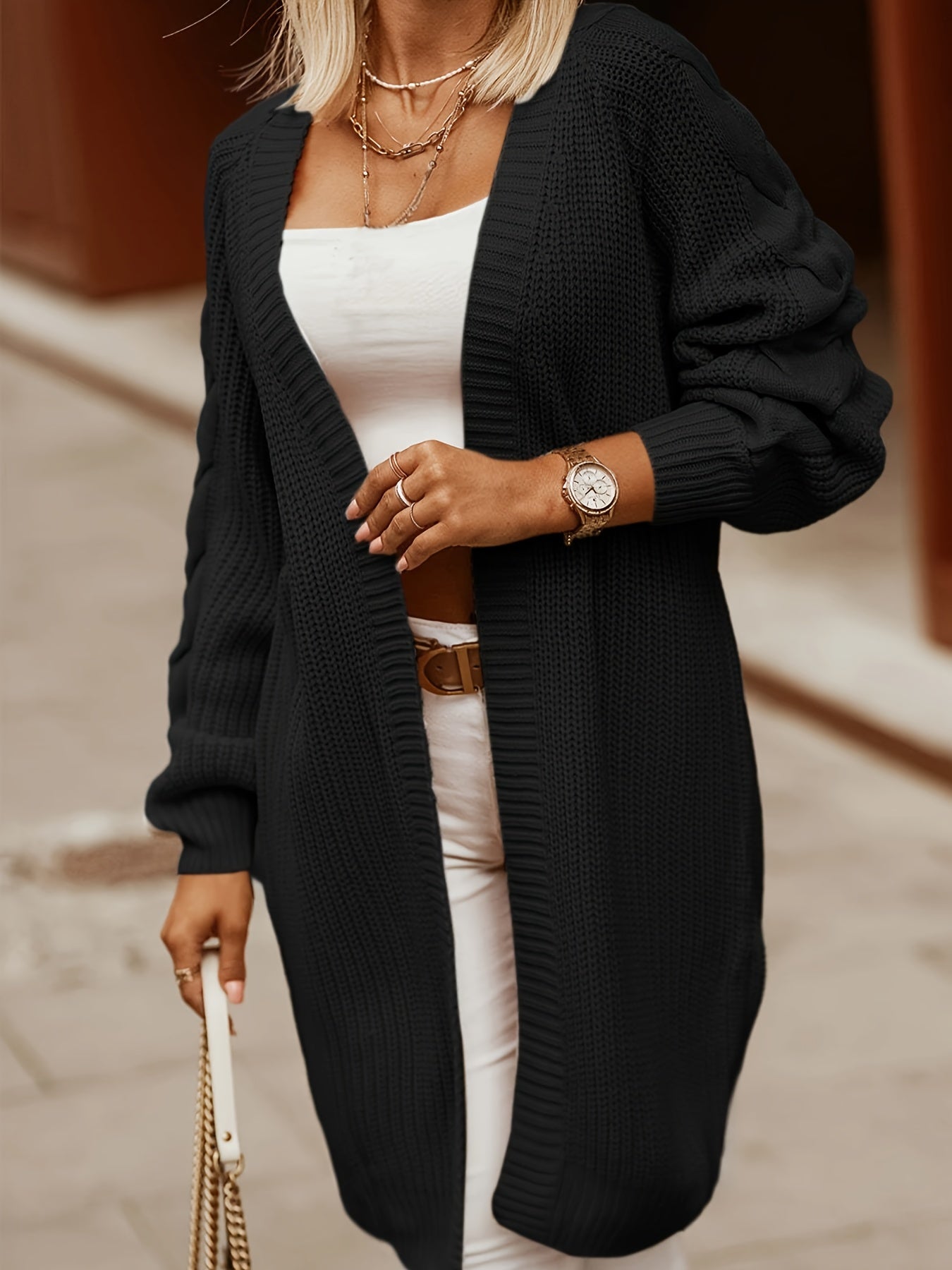 Solid Ribbed Open Front Kimono Cardigan Sweater