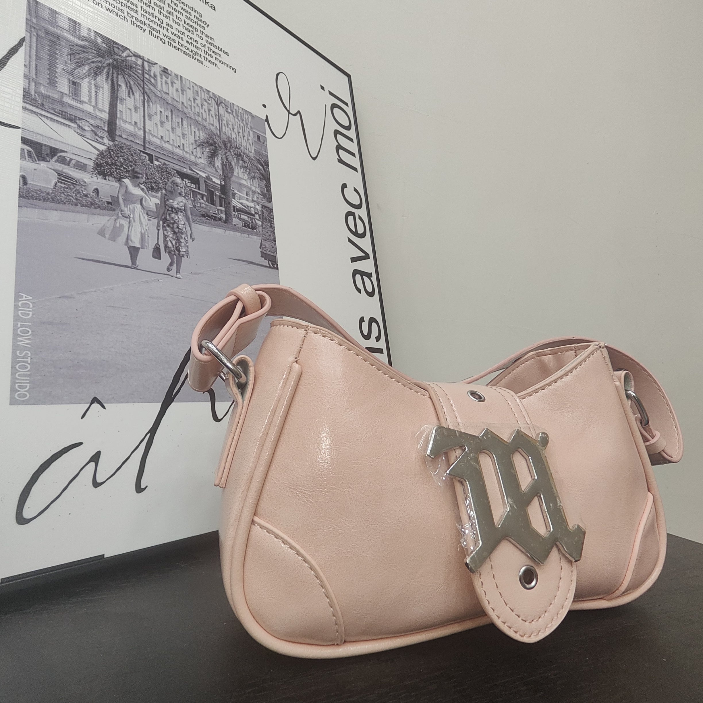 Vintage Eyelet Buckle Baguette Bag for Women Y2K Underarm Purse
