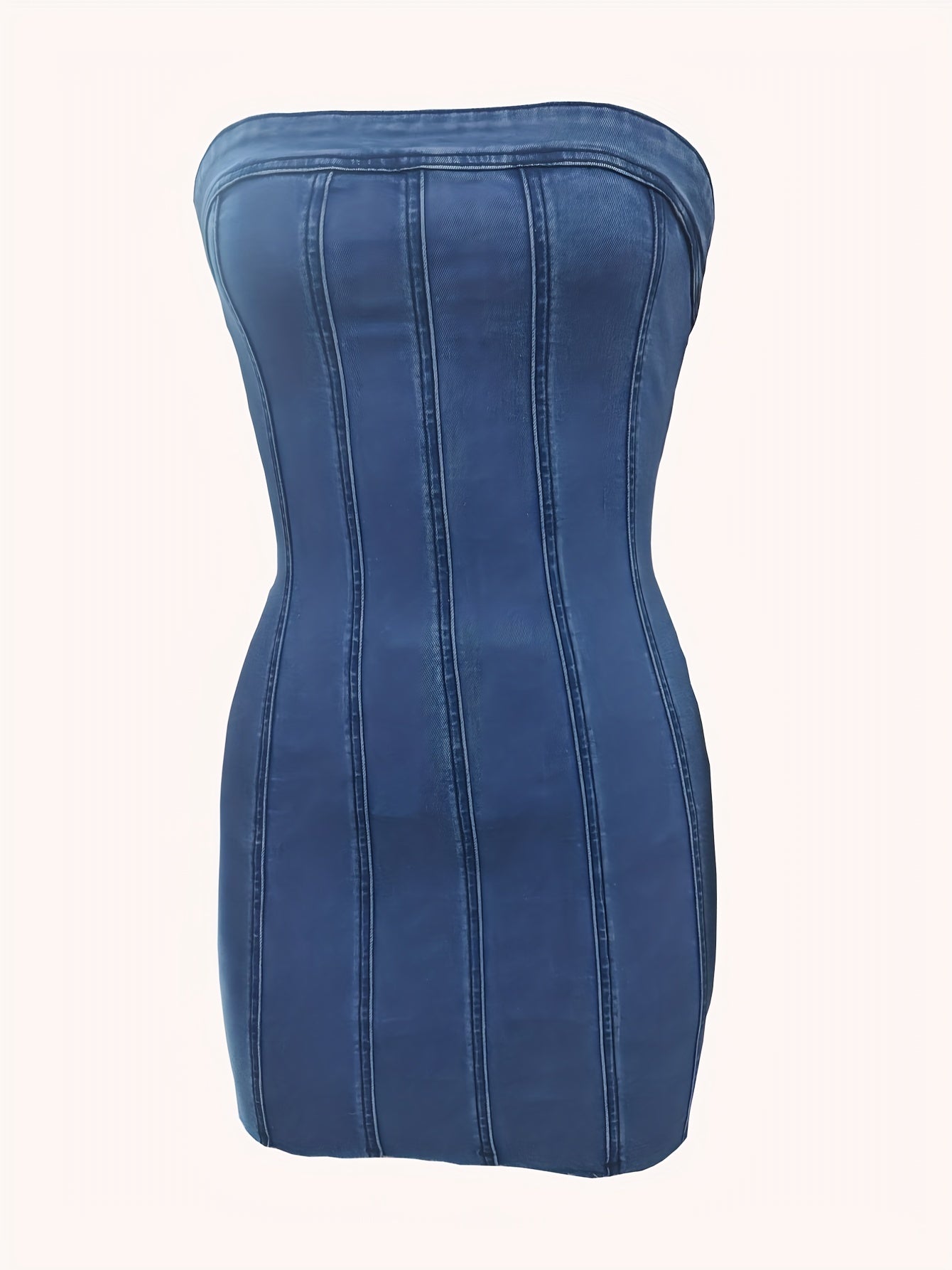 Raw Cut Denim Dress Off the Shoulder Zip Back Bandeau Slim Fit Denim Dress