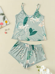 Floral Print Pajama Set V Neck Cami Top & Shorts