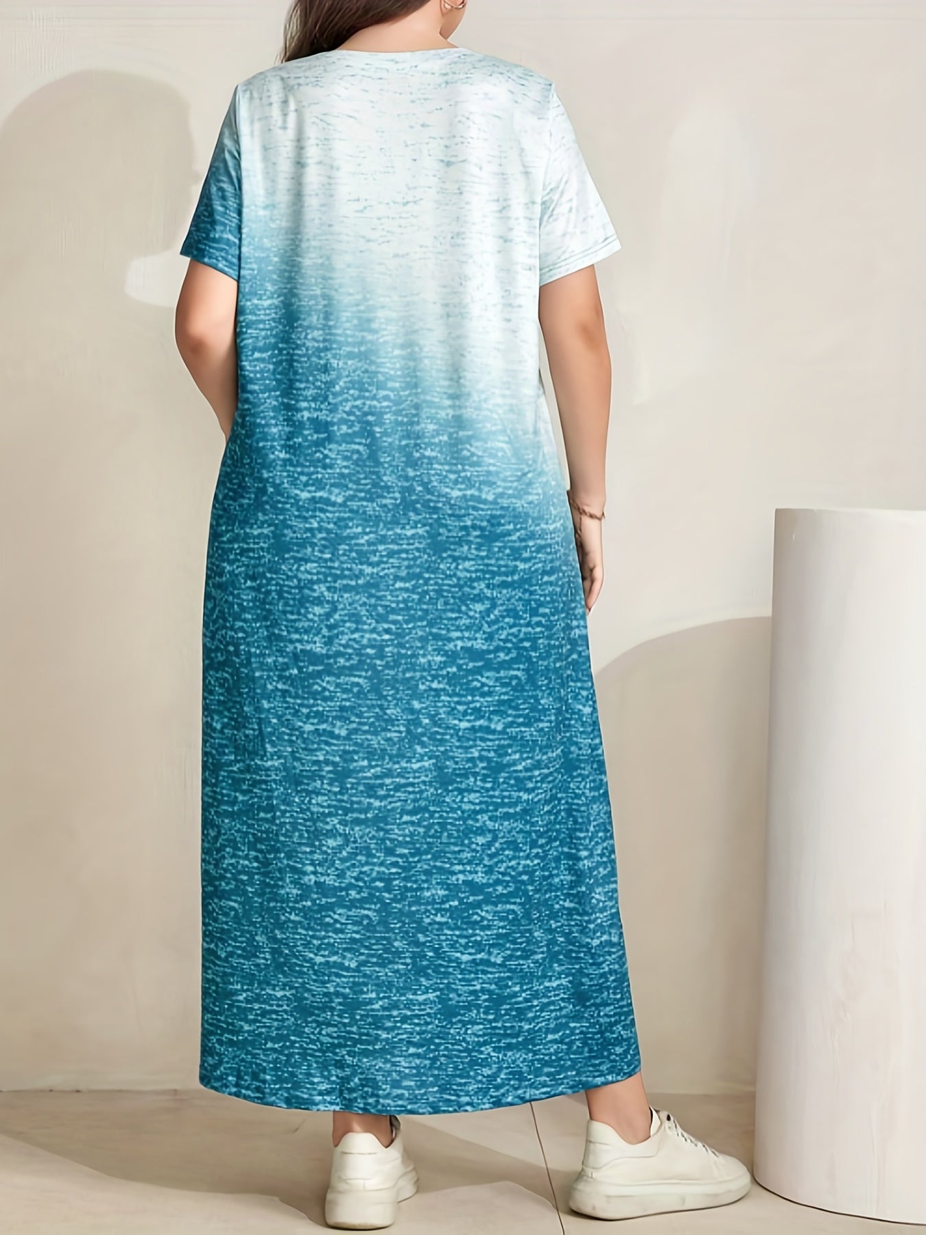 Ombre Print Short Sleeve Maxi Dress
