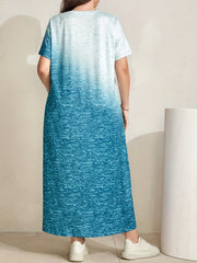 Ombre Print Short Sleeve Maxi Dress