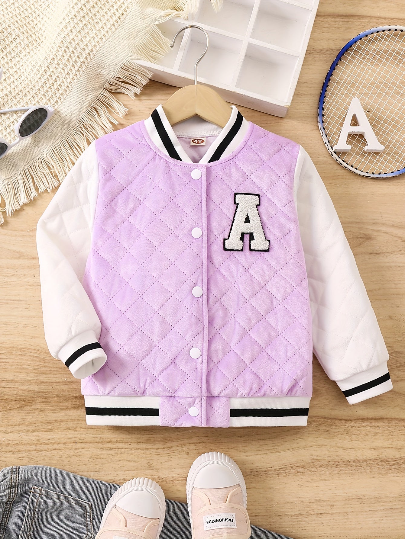 Girl's Block Letter Embroidery Varsity Jacket