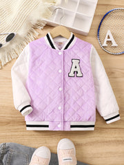 Girl's Block Letter Embroidery Varsity Jacket