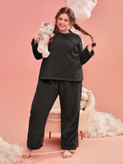 Fleece Pajamas Set Soft Top & Pants Winter Home Wear