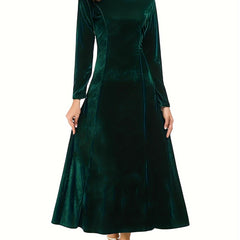 Solid Velvet Long Sleeve Round Neck Maxi Dress