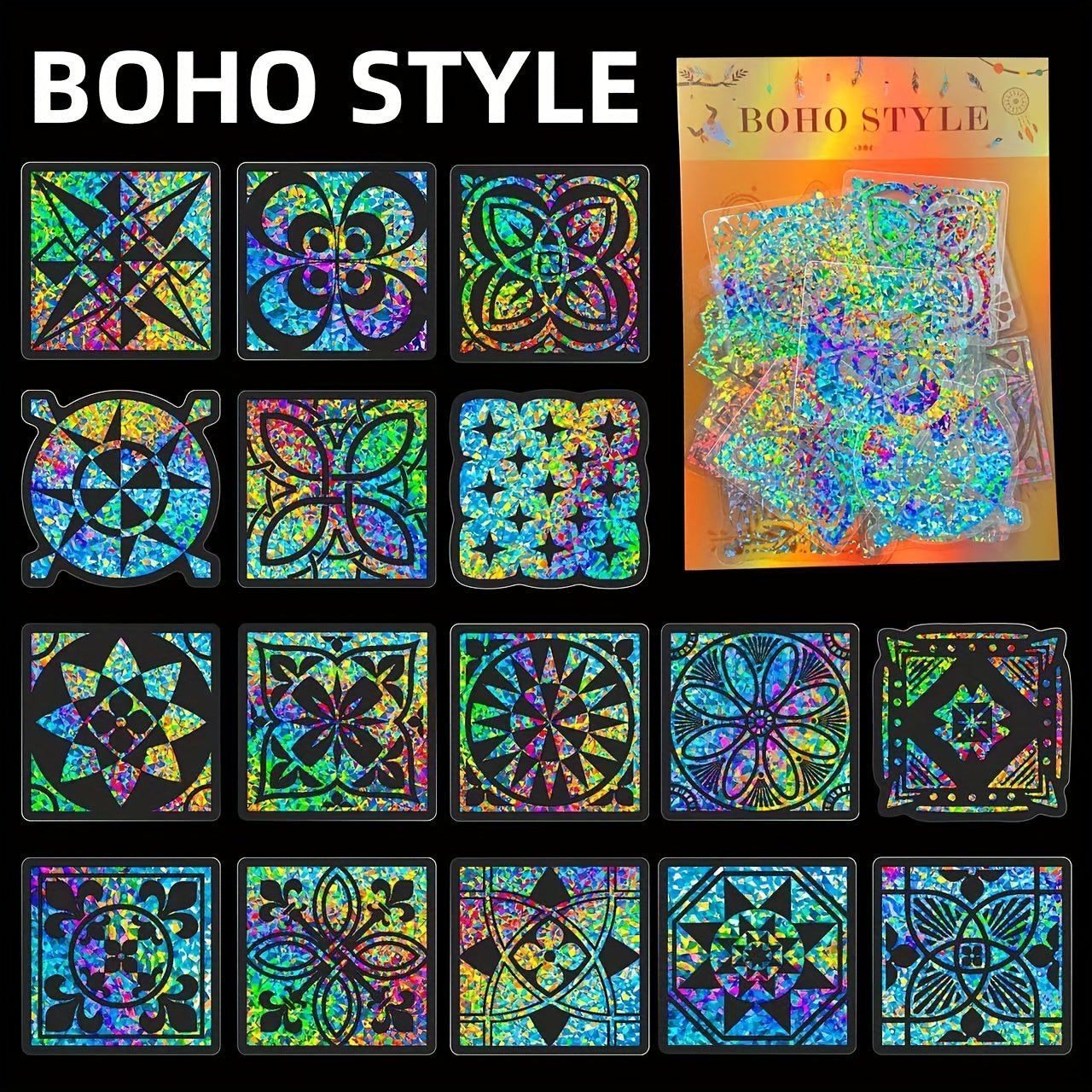 Bohmi Window Flower Laser Stickers - 50 Sheets