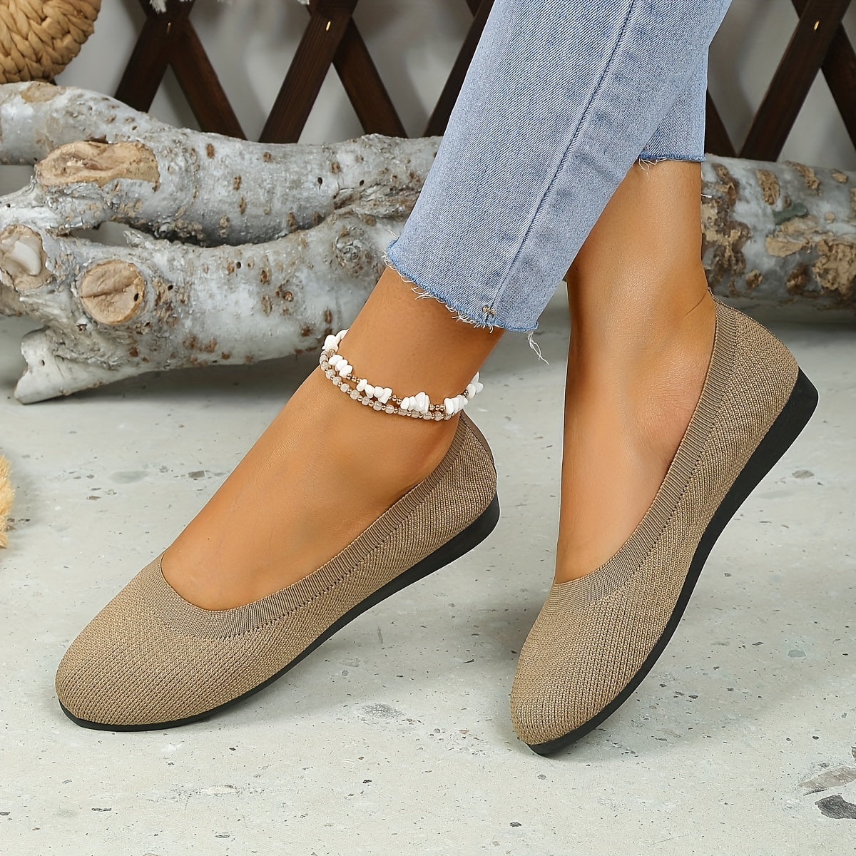 Women's Minimalist Knit Flat Shoes Slip On Low Elastic Ballet Shoes