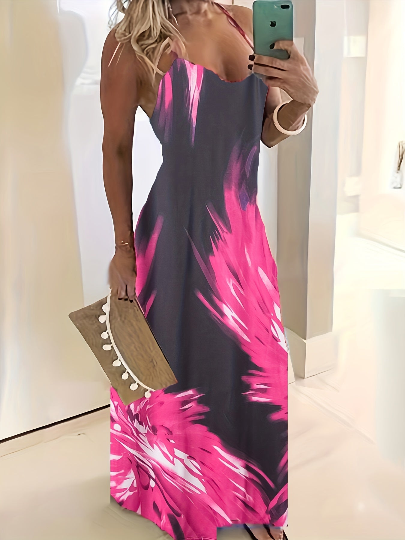 Tie Dye Spaghetti Dress Bodycon Maxi Dress Women's Clothing