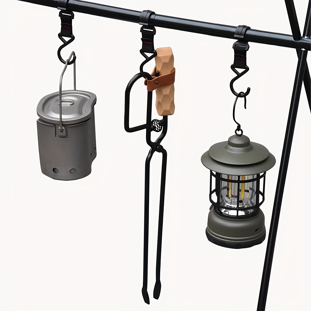 Metal & Wooden BBQ Charcoal Tongs - Outdoor Camping & Grilling