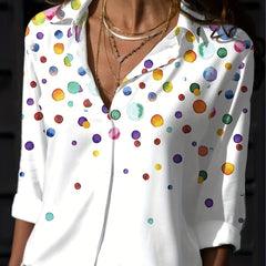 Colorful Dot Print Button Up Blouse