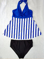 Colorblock Stripe & Anchor Print Tankini Set