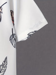 Boys Leaf Print Button Down Shorts Set for Summer