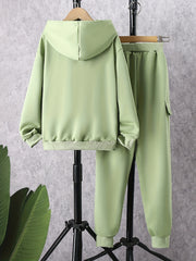 Girl's 2pcs Hoodie & Sweatpants Set Solid Casual Outfits Kids Clothes