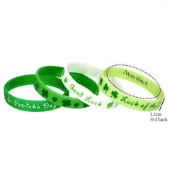 12pcs St Patrick's Rubber Wristbands - Lucky Shamrock Bracelets