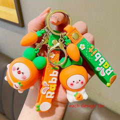2pcs Orange Carrot Rabbit Doll Key Chain Car Backpack Bag Pendant Holiday Gift