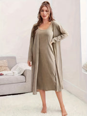 Ribbed Knit Cami Dress & Long Sleeve Cardigan Nightgown Set
