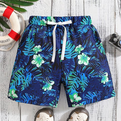 Boys Leaf & Flower Print Shorts for Vacation Beach Summer Clothes