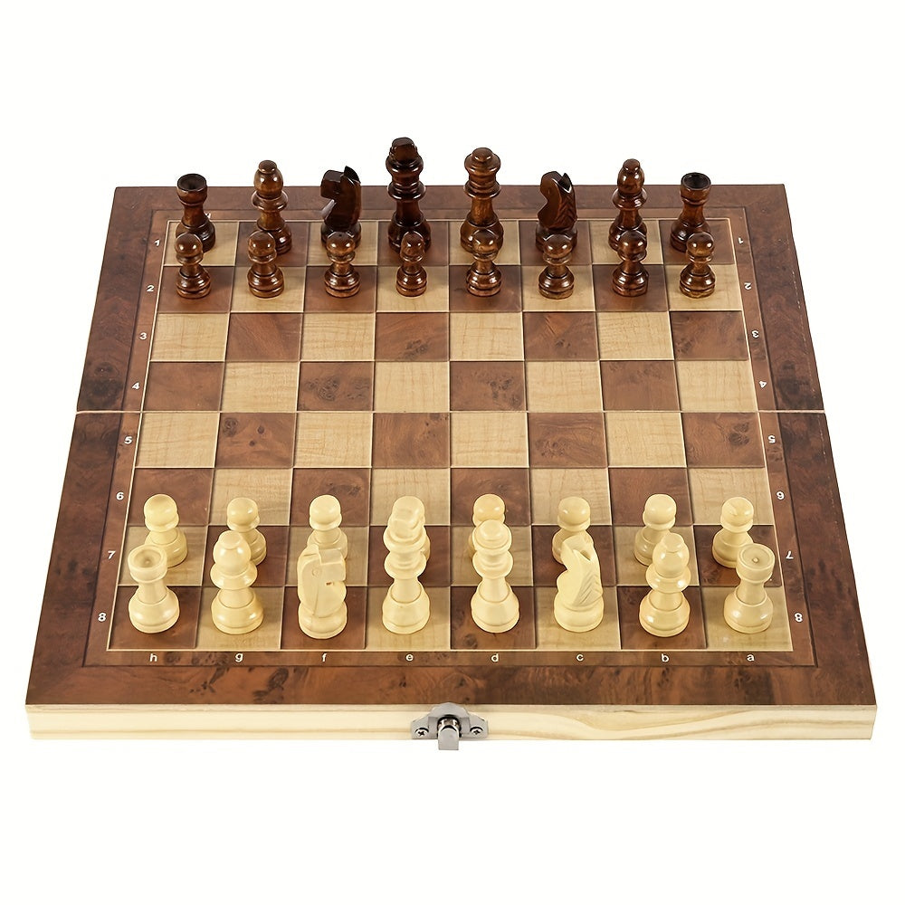 3 in 1 Solid Wooden Chess Foldable Game Toys Gift