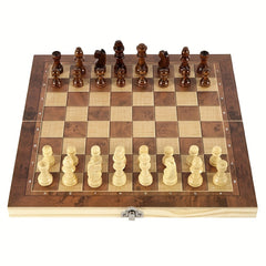 3 in 1 Solid Wooden Chess Foldable Game Toys Gift