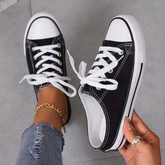 Women's Classic Mule Canvas Sneakers Casual Lace Up Low Top Slip On Shoes