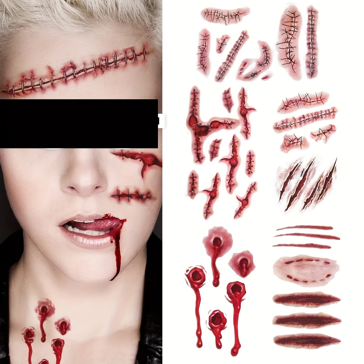 Scar Tattoo Stickers Halloween Decorations Realistic Wounds Waterproof Stickers