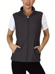 Fleece Liner Sporty Vest Jacket Sleeveless Mock Neck Women's Activewear