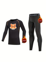 2pcs Kids Compression Fleece Sets Crew Neck Pullover & Elastic Waist Pants