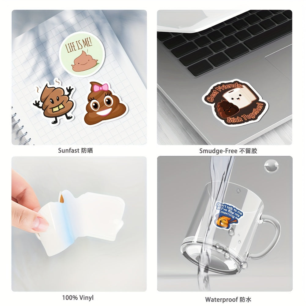 60pcs Cartoon Prank Toilet Expression Stickers Waterproof Vinyl Stickers
