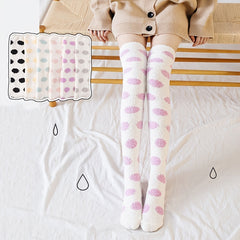Polka Dot Thigh High Socks Warm Fuzzy Over The Knee Socks Women's Stockings